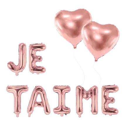 PACK BALLONS JE TAIME + 2 BALLONS COEURS OR ROSE