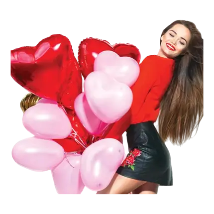 BOUQUET 10 BALLONS COEURS (ROUGE & ROSE)