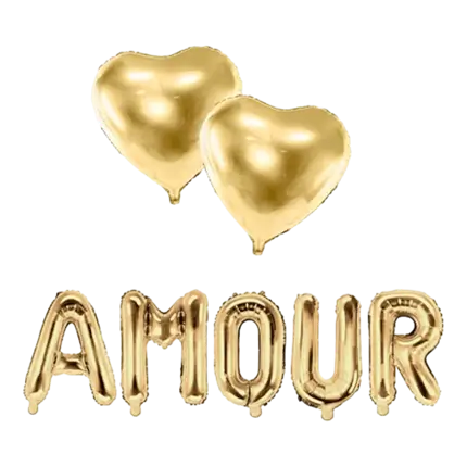 PACK BALLONS AMOUR + 2 BALLONS COEURS OR 