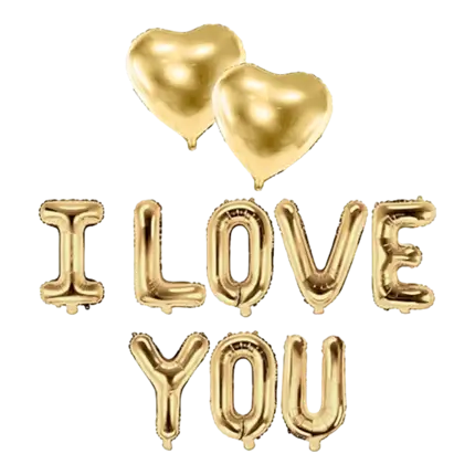PACK BALLONS I LOVE YOU + 2 BALLONS CŒURS OR