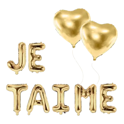 PACK BALLONS JE TAIME + 2 BALLONS COEURS OR 