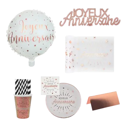 Pack anniversaire rose gold - 10 personnes 