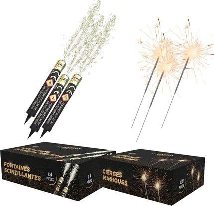 Lot de 4 Fontaines à Gateaux 1 Minute + 30 Cierge Magique 40 Secondes, Bougie étincelante Accessoire déco idéal pour anniversaire