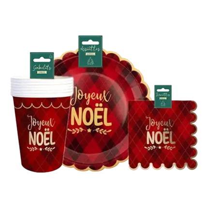 Pack Vaisselle Jetable Noël Traditionnel "Joyeux Noël"