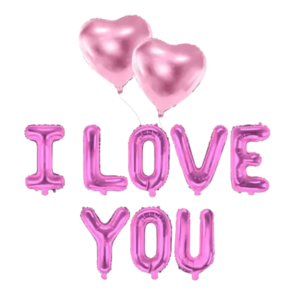 PACK BALLONS I LOVE YOU + 2 BALLONS COEURS ROSE