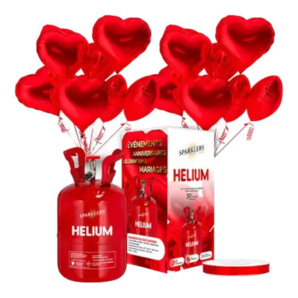 BOUQUET 20 BALLONS CŒUR ROUGE + HELIUM + RUBAN 