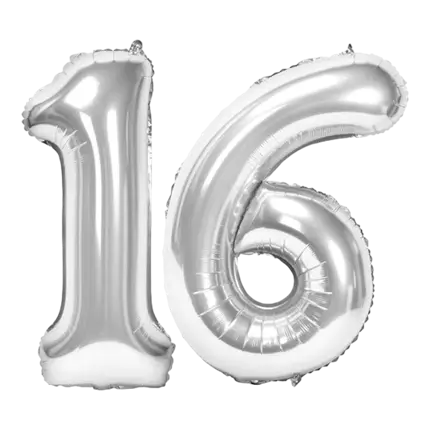 Ballon Chiffre 16 ans aluminium argent 86cm