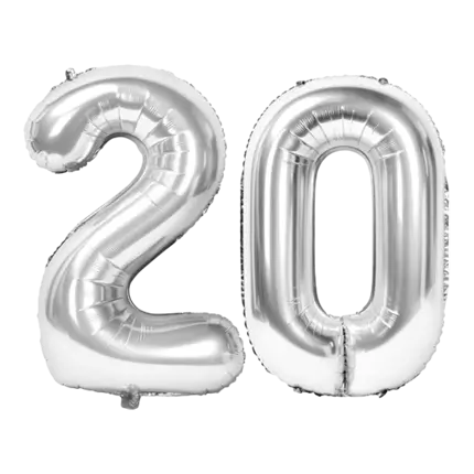 Ballon Chiffre 20 ans aluminium argent 86cm