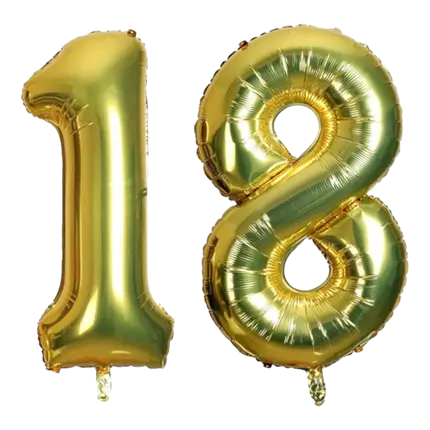 Ballon Chiffre 18 ans aluminium Or 86cm