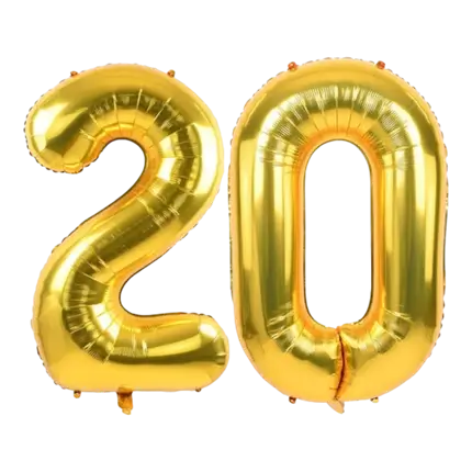 Ballon Chiffre 20 ans aluminium Or 86cm