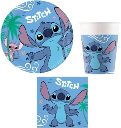 Pack Anniversaire Stitch - 52 Accessoires - 16 assiettes, 16 gobelets et 20 serviettes de table