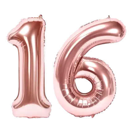 Ballon Chiffre 16 ans aluminium Or Rose 86cm