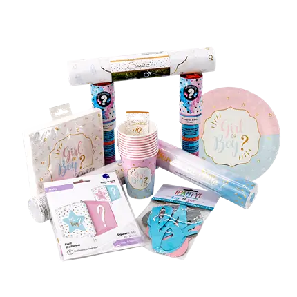 Pack Gender Reveal XXL Mixte - Set de Table + Effets Waouh