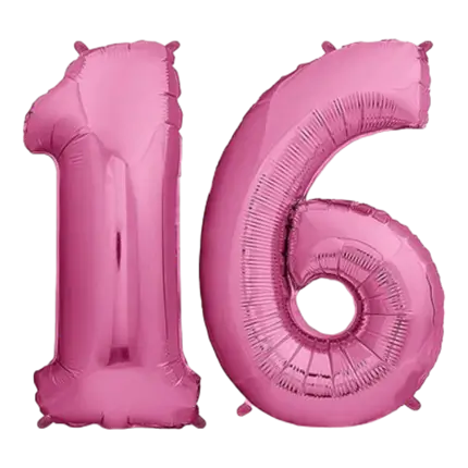 Ballon Chiffre 16 ans aluminium Rose 102cm
