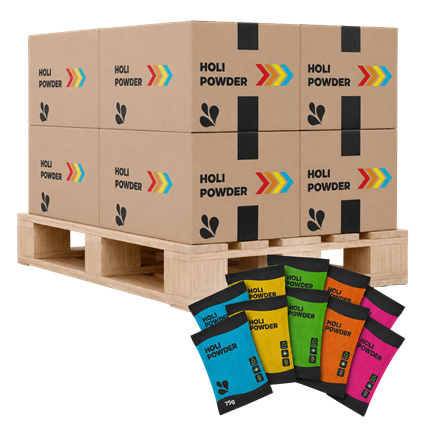 Palette Poudre Holi Multicolore - 3600 Sachets, 75 grammes (0,45€HT/pièce)