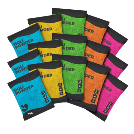 50 Sachets de poudre HOLI 75g - Multicolore Mix 