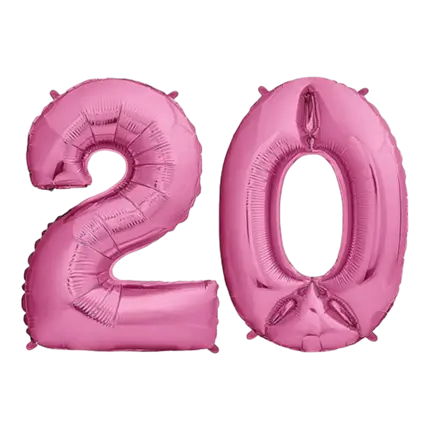 Ballon Chiffre 20 ans aluminium Rose 102cm