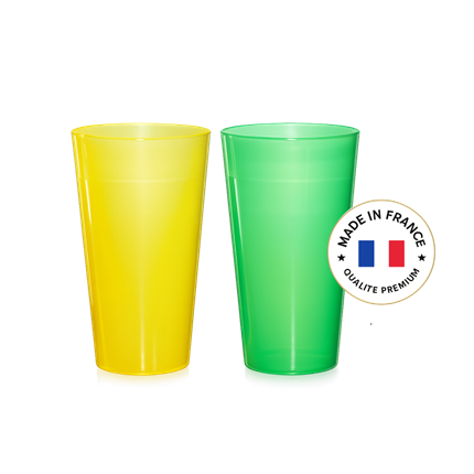 Pack de 2 Gobelets Ecocup Réutilisables Vert &amp; Jaune 25 cl utile (33 cl ras bord)
