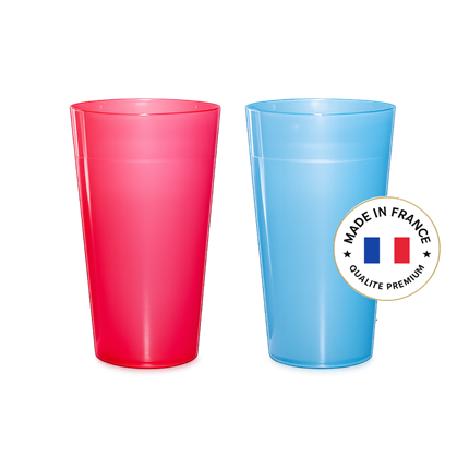 Pack de 2 Gobelets Ecocup Réutilisables Rouge &amp; Bleu 25 cl utile (33 cl ras bord)