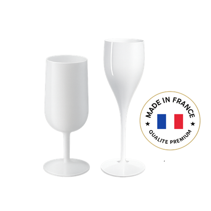 Pack Verrerie Réutilisable Blanche – Flûte à Champagne 12 cl &amp; Verre à Vin Eco Cup 12 cl