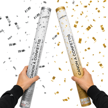 Pack de 2 Canons à Confettis 80 cm Or et Argent – Portée 6 à 8 m