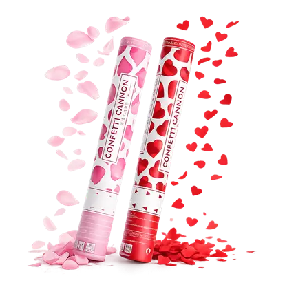 Pack de 2 Canons à Confettis 40 cm – Cœurs Rouges &amp; Pétales Roses