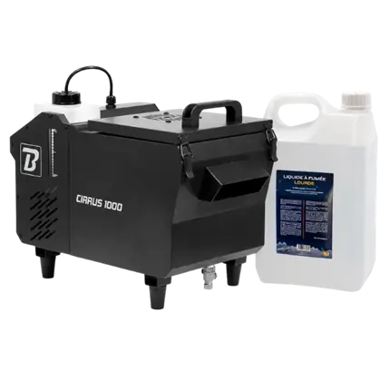 Machine à fumée lourde CIRRUS 1000 + SPARKLERS CLUB® - LIQUIDE À FUMÉE LOURDE 5L