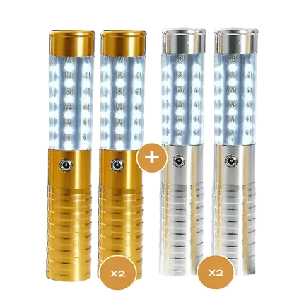 Pack 4 Bâtons LED Bouteille VIP – 2 Or + 2 Argent