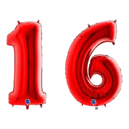Ballon Chiffre 16 ans aluminium Rouge 102cm