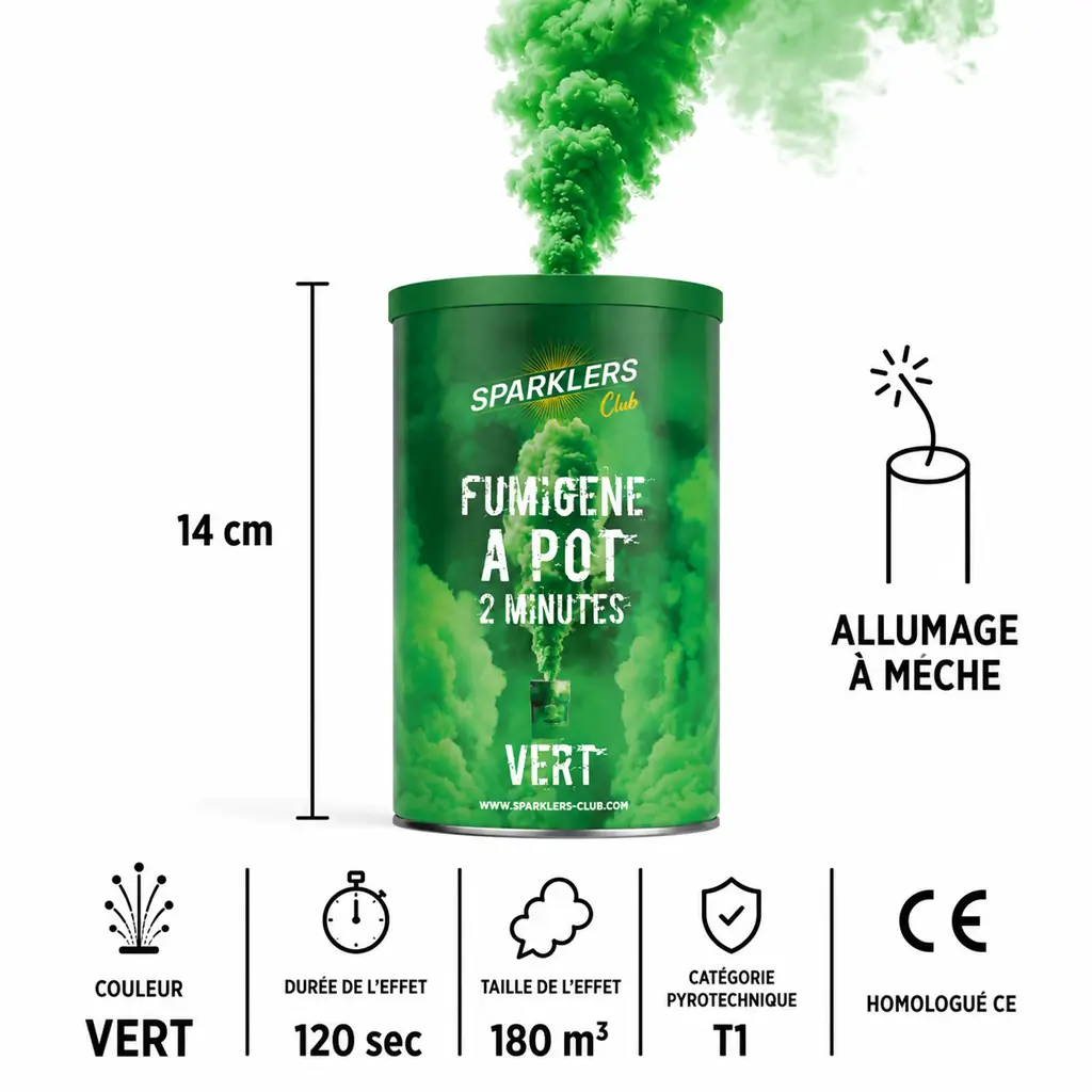Gros pot fumigène 2 minutes vert