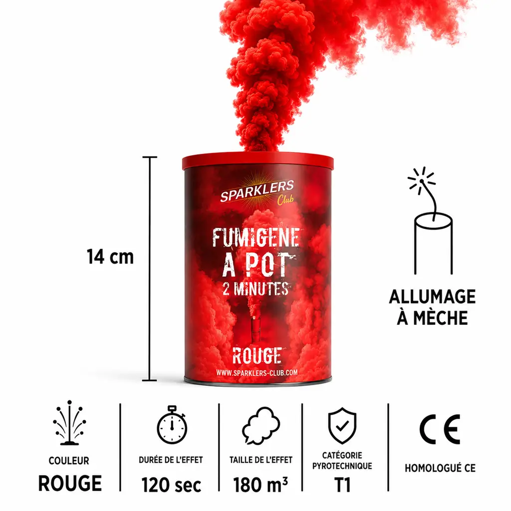 Gros pot fumigène 2 minutes Rouge