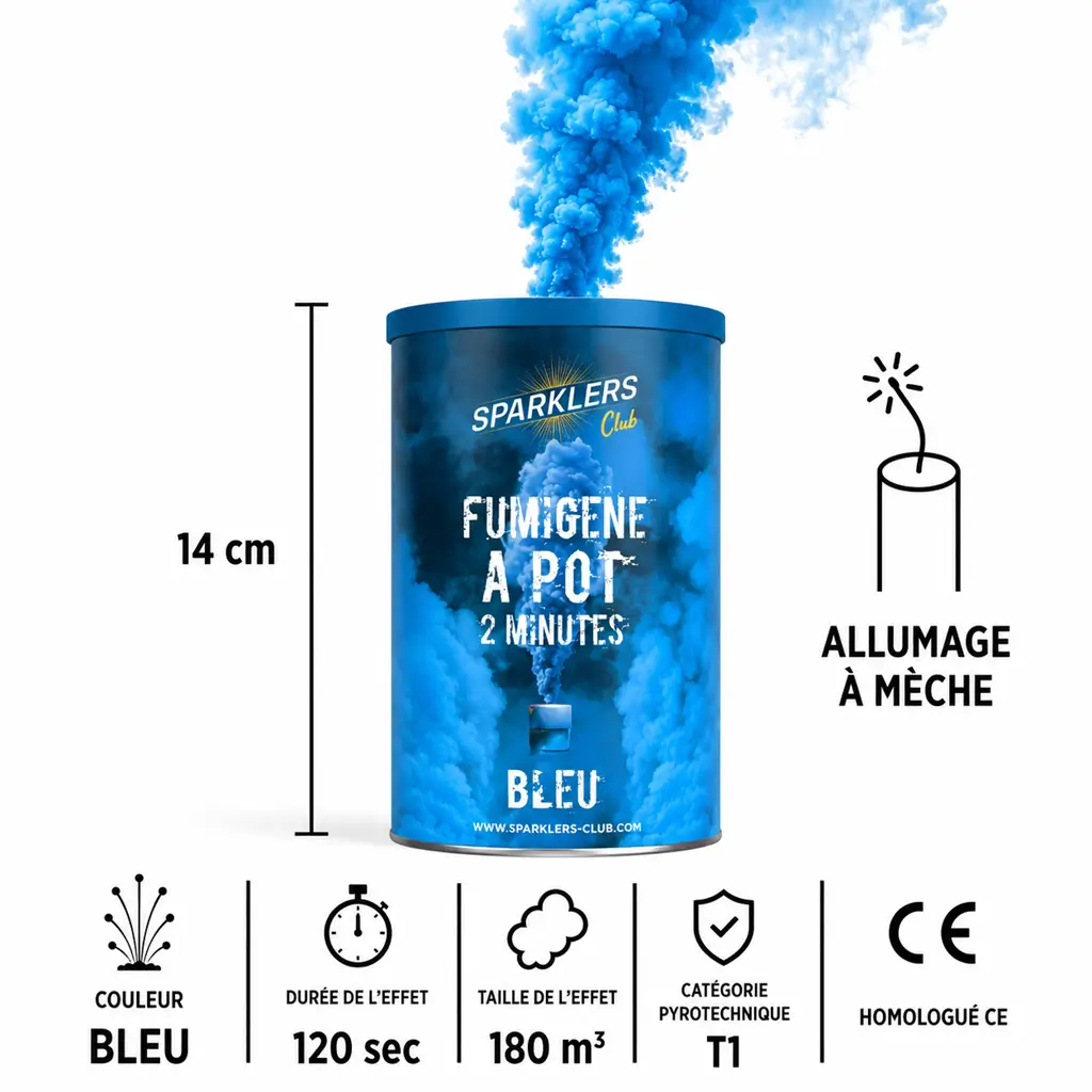 Gros pot fumigène 2 minutes bleu