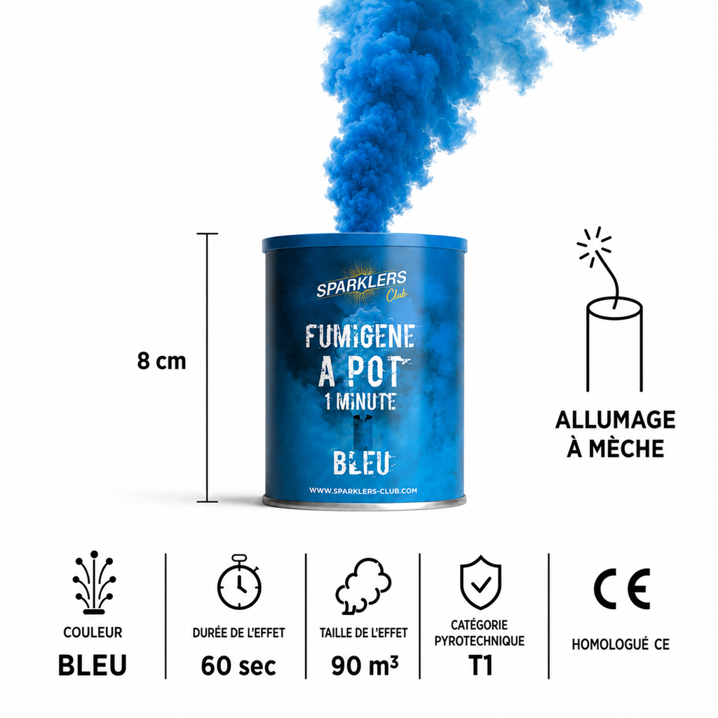 Fumigène en pot 1 minute Bleu (à poser au sol)