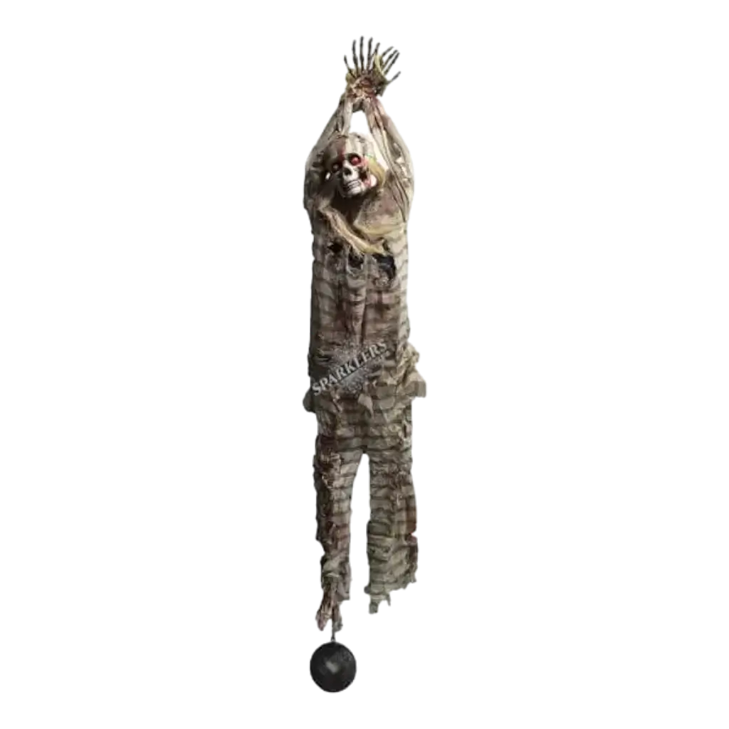 Suspension lumineuse squelette bagnard avec boulet 210cm