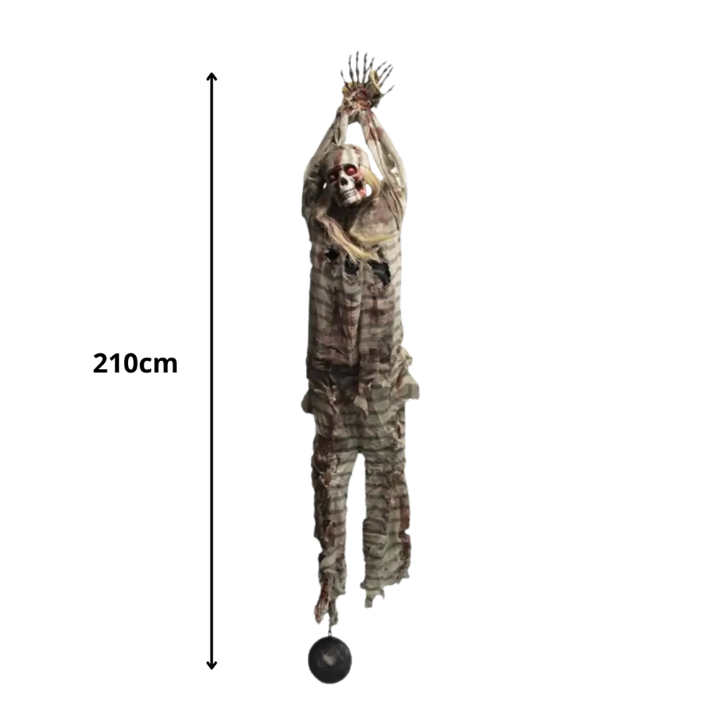 Suspension lumineuse squelette bagnard avec boulet 210cm