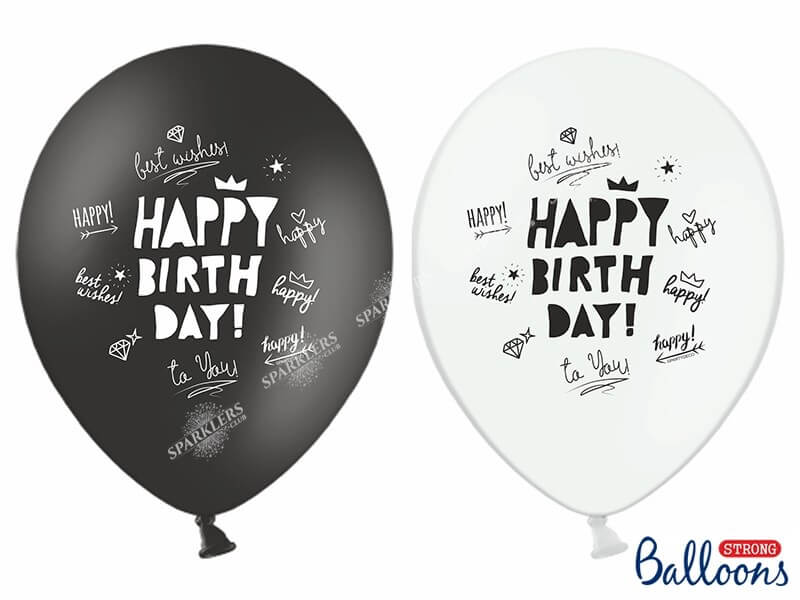 Lot de 10 Ballons "HAPPY BIRTHDAY" Noirs & Blancs