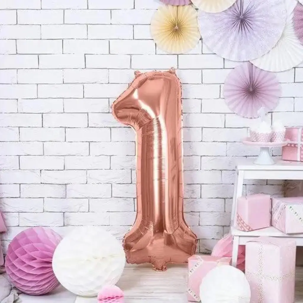 Ballon Anniversaire Chiffre 1 Or Rose 86cm 