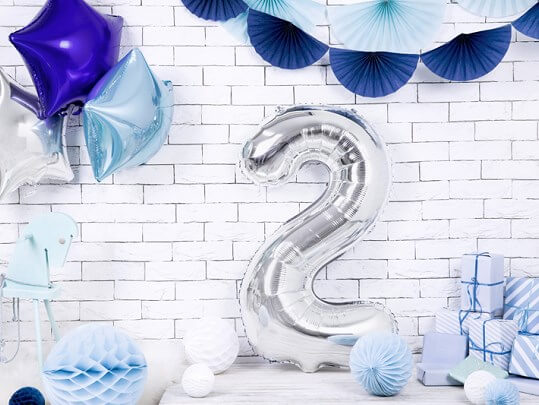 Ballon anniversaire chiffre 2 Argent 86cm 