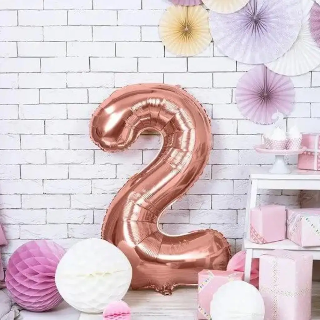 Ballon anniversaire chiffre 2 Or Rose 86cm 