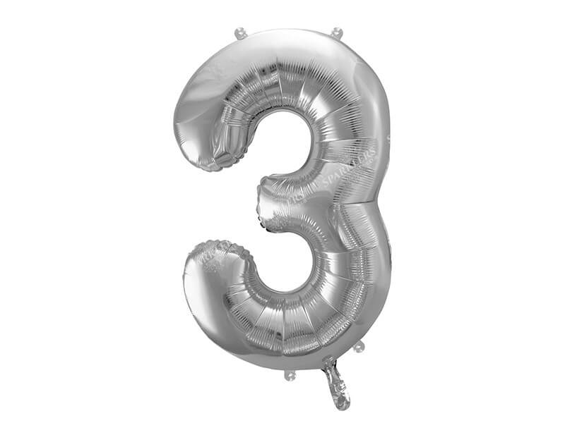 Ballon anniversaire chiffre 3 Argent 86cm 