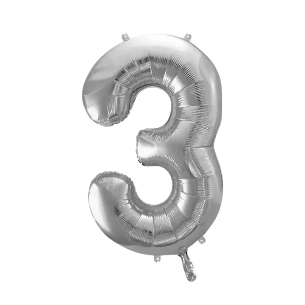 Ballon anniversaire chiffre 3 Argent 86cm 