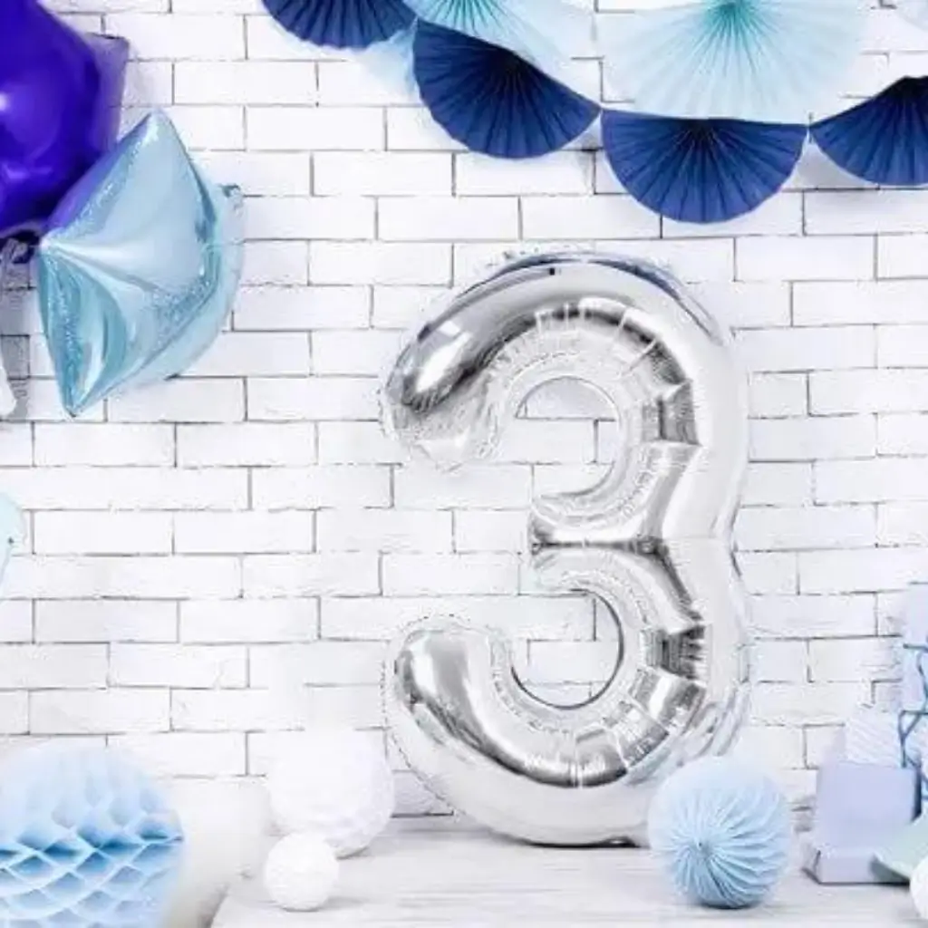 Ballon anniversaire chiffre 3 Argent 86cm 