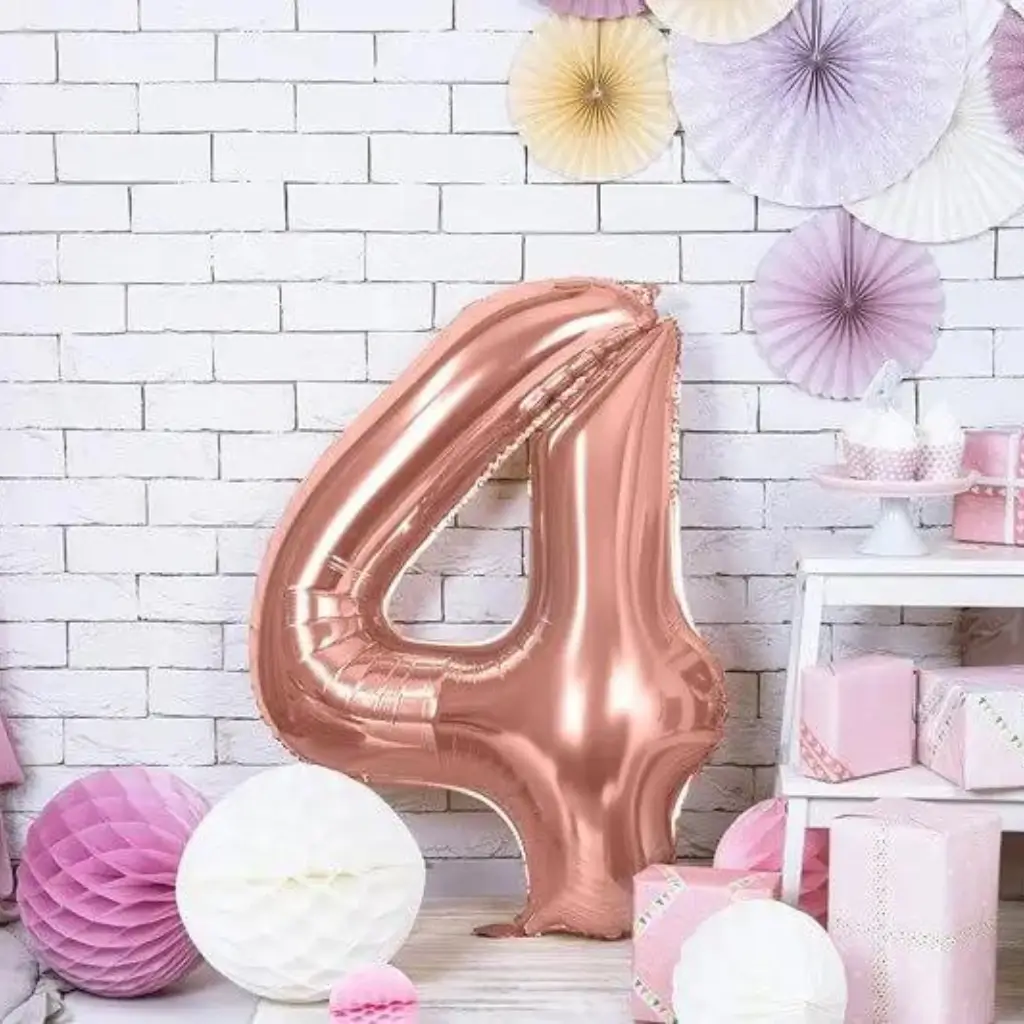 Ballon anniversaire chiffre 4 Or Rose 86cm 