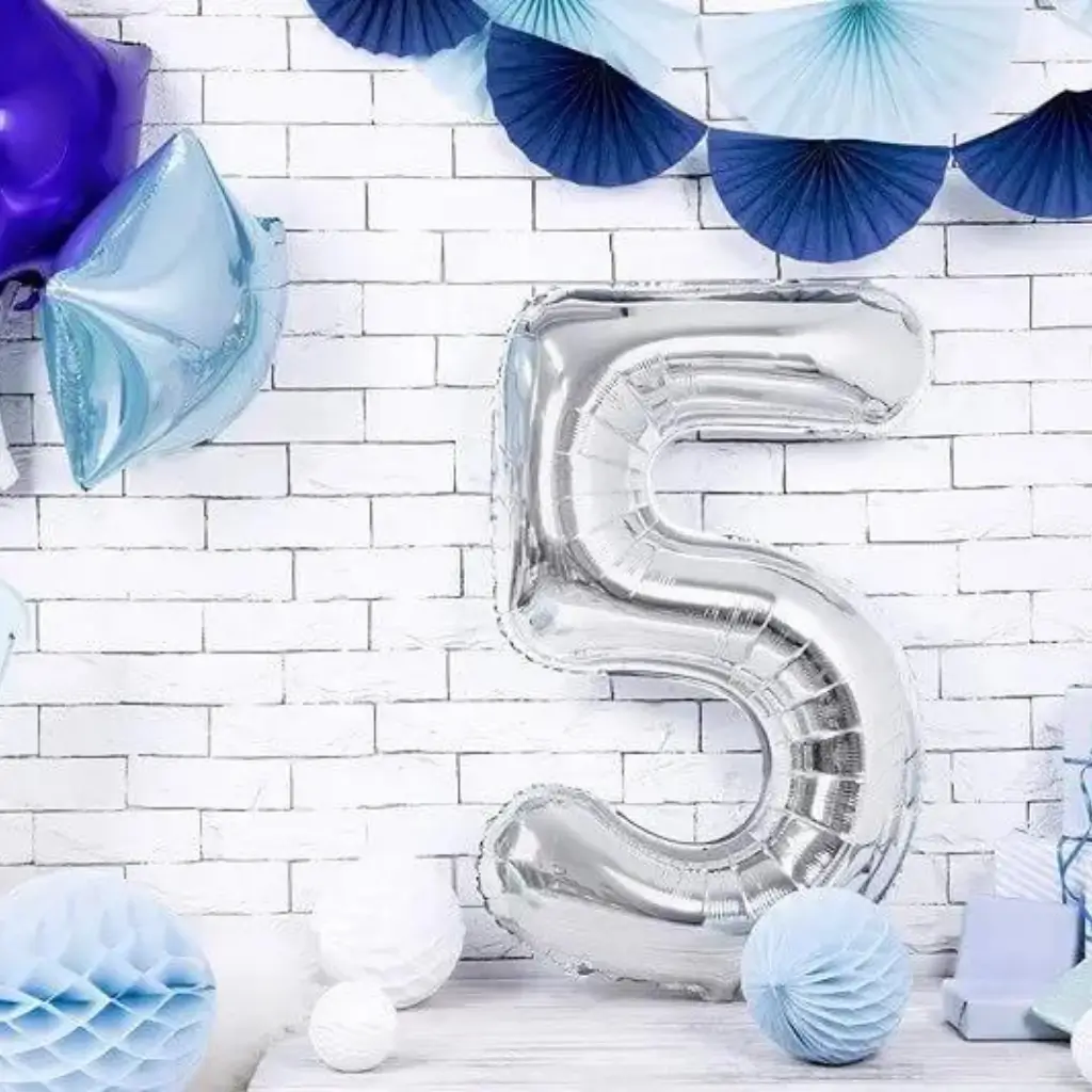 Ballon anniversaire chiffre 5 Argent 86cm 