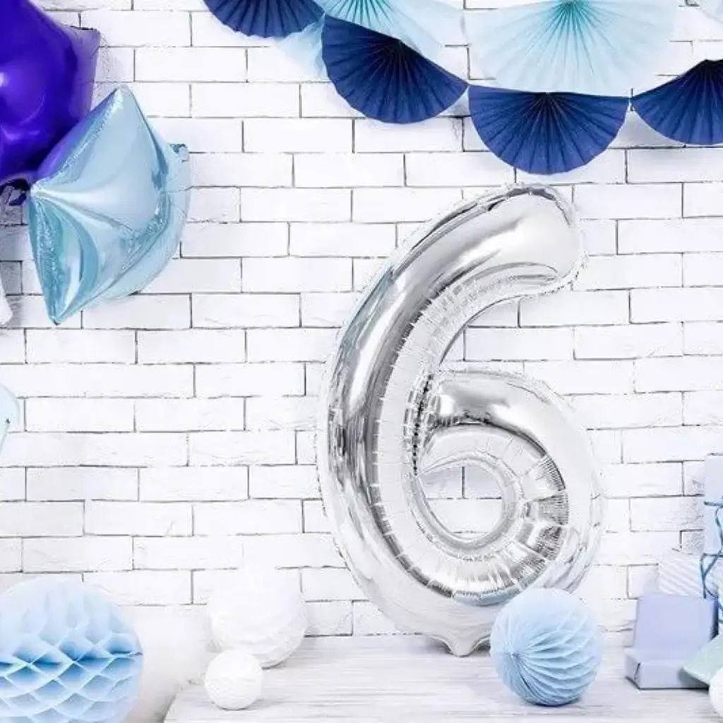 Ballon Anniversaire Chiffre 6 Argent 86cm 