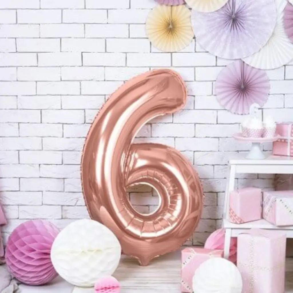 Ballon Anniversaire Chiffre 6 Or Rose 86cm 