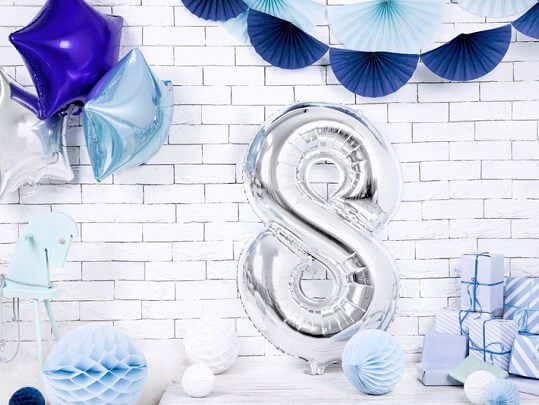 Ballon anniversaire chiffre 8 Argent 86cm 