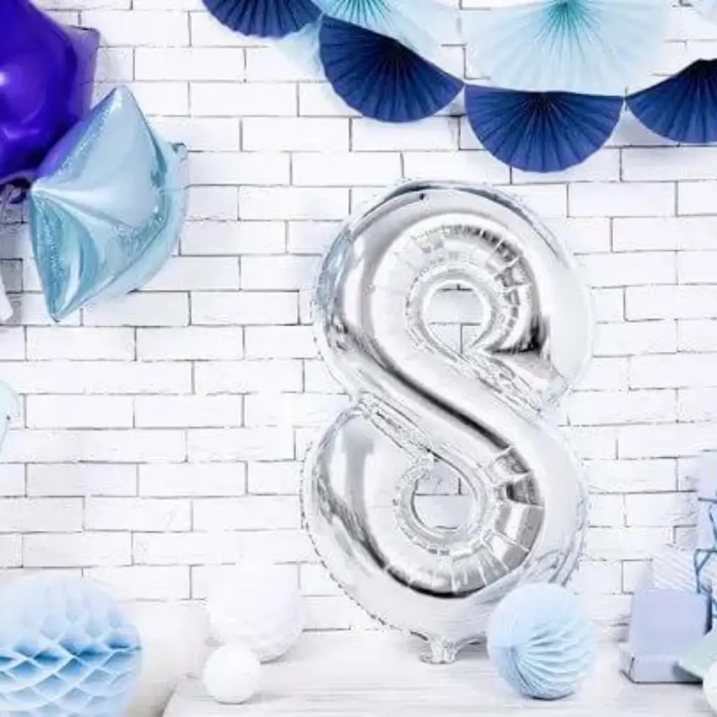 Ballon anniversaire chiffre 8 Argent 86cm 