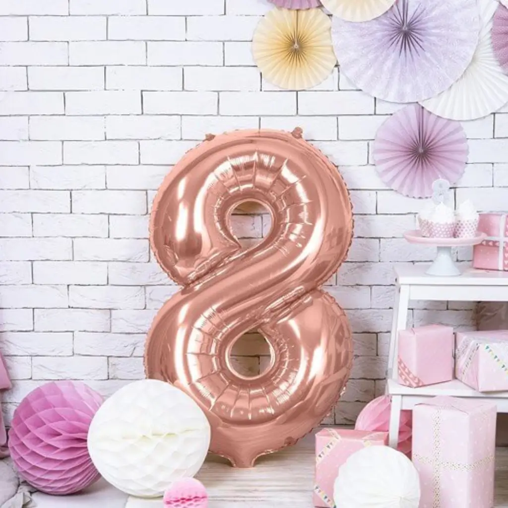 Ballon anniversaire chiffre 8 Or Rose 86cm 