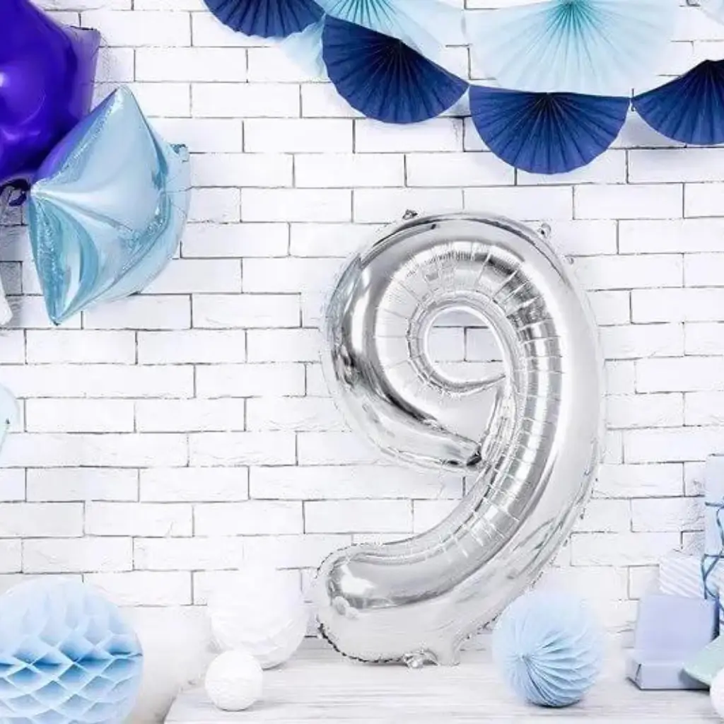 Ballon anniversaire chiffre 9 Argent 86cm 